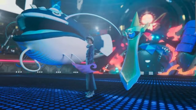 Dondozo and Aegislash stood on a battlefield in the Pokémon Champions trailer.
