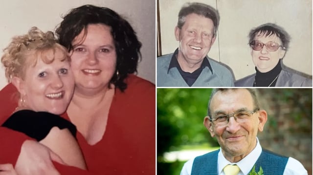 Deborah and Juliet, left, are still trying to clear the name of their parents David and Patricia Owen, top right, who along with 
Peter Lloyd-Holt all suffered shortfalls using the Capture software system