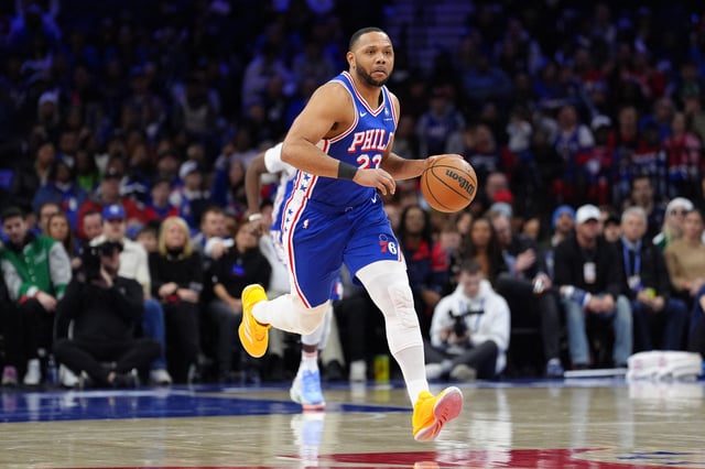Feb 5, 2025; Philadelphia, Pennsylvania, USA; Philadelphia 76ers guard Eric Gordon (23) controls the ball against the Miami Heat in the fourth quarter at Wells Fargo Center. Mandatory Credit: Kyle Ross-Imagn Images/File Photo
