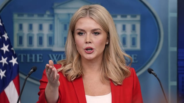 White House press secretary Karoline Leavitt speaks during a press briefing in the James Brady Press Briefing Room at the White House, Tuesday, Feb. 25, 2025, in Washington. (AP Photo/Evan Vucci)
