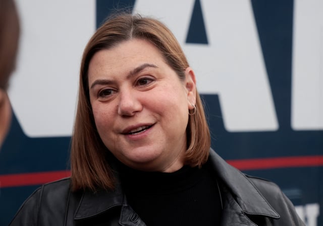 U.S. Democratic candidate for Senate congresswoman Elissa Slotkin (D-MI) visits a polling station in Detroit, Michigan, U.S. November 5, 2024.    REUTERS/Rebecca Cook/File Photo