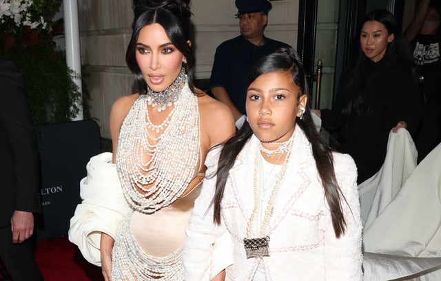 Kim Kardashian and North West are seen leaving the Ritz Hotel on May 01, 2023 in New York City.
