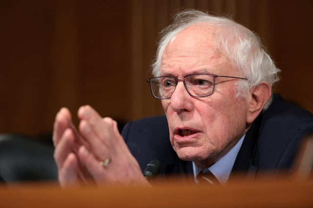 Senate Health, Education, Labor and Pensions Committee Ranking Member U.S. Sen Bernie Sanders (I-VT) delivers remarks during the confirmation hearing for Linda McMahon, President Donald Trump’s nominee to be Secretary of Education, in the Dirksen Senate Office Building on February 13, 2025 in Washington, DC.