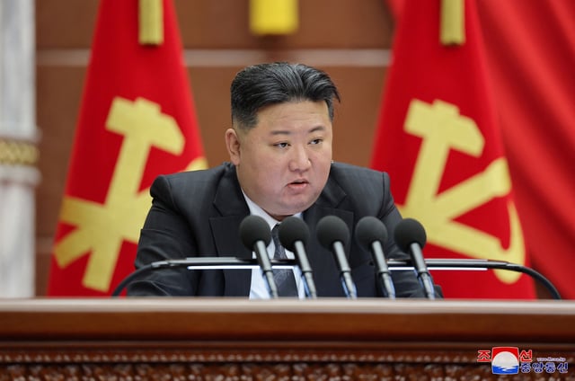 North Korean leader Kim Jong Un speaks during a meeting of the country's ruling party, in Pyongyang, North Korea, in this photo released on December 29, 2024 by North Korea's official Korean Central News Agency.    KCNA via REUTERS/File Photo