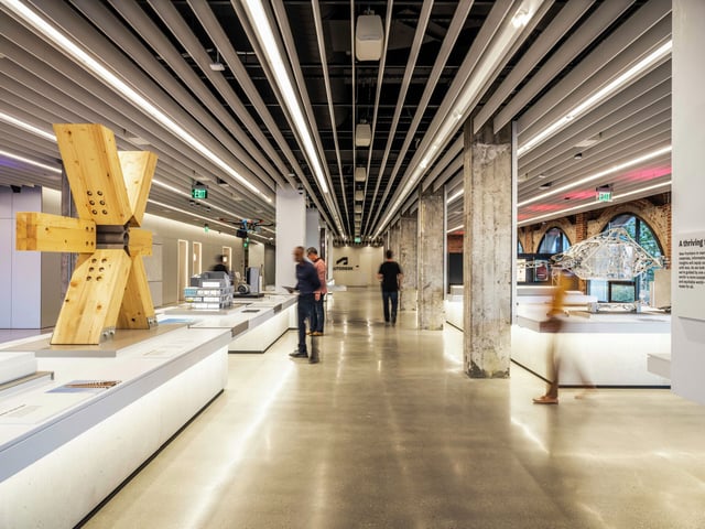Interior of the Autodesk Gallery, located at One Market in San Francisco. The tech giant announced Thursday it will lay off 9% of its workforce, approximately 1,350 employees, as part of a pivot to AI.
