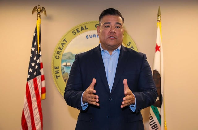 California Insurance Commissioner Ricardo Lara, seen here at a press conference following Wednesday&#39;s meeting with State Farm executives, hopes to announce in two weeks whether to grant the company&#39;s rate hike request.