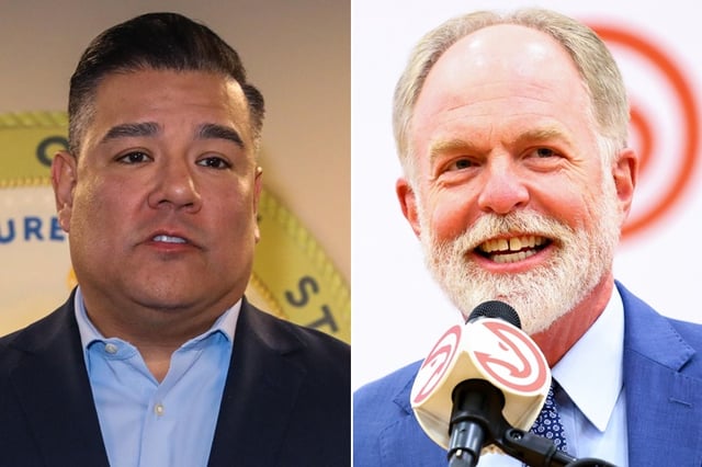 Californi Insurance Commissioner Richardo Lara, left, met with Dan Krause, right, the CEO of State Farm General, on Wednesday. A transcript of the meeting was released Thursday evening.