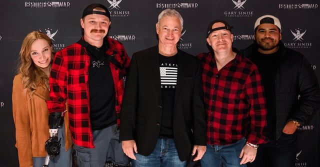 Gary Sinise (center) with "Brothers After War" premiere attendees (left of Gary) Victoria Taylor, Tyler Vargas-Andrews, (right of Gary) Zachary Bell and Blas Hernandez. Photo courtesy of Gary Sinise Foundation.