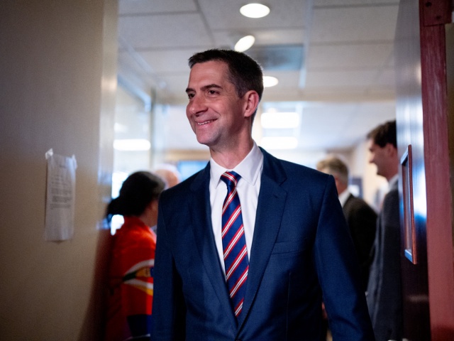 Sen. Tom Cotton (R-AR) arrives for a news conference on Capitol Hill on May 1, 2024 in Washington, DC. Republican Senators joined Cotton to denounce pro-Palestinian protests on college campuses and called on school administrations around the country to act against anti-semitism. (Photo by Andrew Harnik/Getty Images)