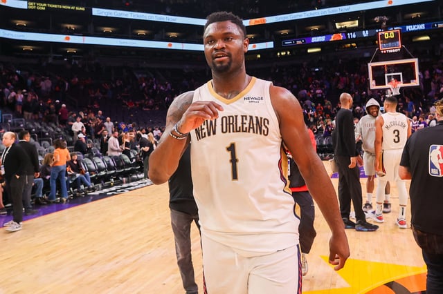 Feb 27, 2025; Phoenix, Arizona, USA; New Orleans Pelicans forward Zion Williamson (1) after a victory over the Phoenix Suns at Footprint Center. Mandatory Credit: Brett Davis-Imagn Images