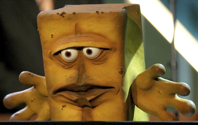 FILE - The tv figure "Bernd das Brot" on stage during the Grimme awards in Marl, Germany, Saturday, April 3, 2004. (AP Photo/Michael Sohn, File)