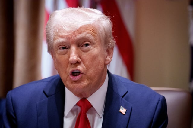 U.S. President Donald Trump speaks during a Cabinet meeting at the White House on February 26, 2025 in Washington, DC.