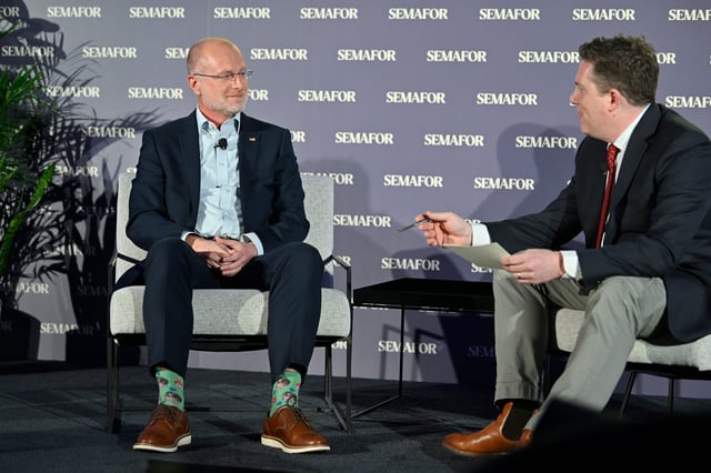 Ben Smith, editor in chief of Semafor, interviews Federal Communications Commission Chairman Brendan Carr on Feb. 27, 2025, in Washington, D.C., at the Innovating to Restore Trust in News Summit.