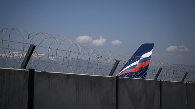 Un avion de la compagnie russe Aeroflot à Genève en mars 2022.
