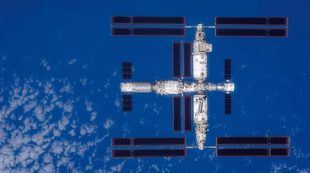 A view of Tiangong space station taken by the departed Shenzhou-16 spacecraft crew in late October 2023.