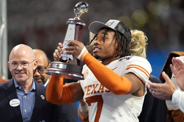 Jan 1, 2025; Atlanta, GA, USA; Texas Longhorns wide receiver Isaiah Bond (7) after winning the Peach Bowl at Mercedes-Benz Stadium. Mandatory Credit: Dale Zanine-Imagn Images/File Photo