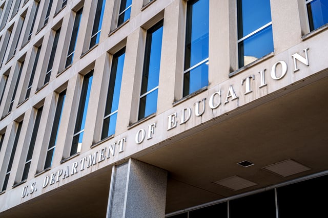 The entrance of the U.S. Department of Education headquarters building on January 29, 2025, in Washington, DC.