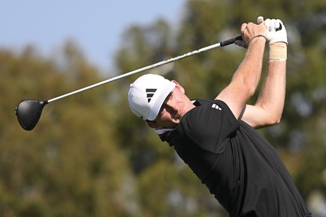 Feb 15, 2025; San Diego, California, USA; Nick Dunlap hits his tee shot on the second hole during the third round of The Genesis Invitational golf tournament at Torrey Pines. Mandatory Credit: Denis Poroy-Imagn Images/File Photo
