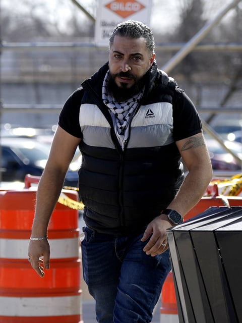 Odai Alfayoumi, father of 6-year-old Palestinian boy Wadee Alfayoumi, arrives the Will County Courthouse for the verdict in the trial of Joseph Czuba, Friday, Feb. 28, 2025, in Joliet, Ill. (AP Photo/Nam Y. Huh)