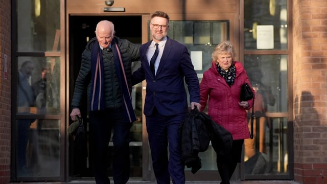 Hanson and his parents leave Derby crown court after the auctioneer was cleared of causing assault occasioning actual bodily harm