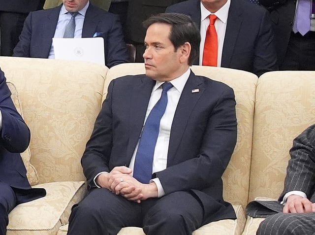 Secretary of State Marco Rubio is pictured during a White House press conference with President Donald Trump, Vice President JD Vance and Ukrainian President Volodymyr Zelensky in Washington, D.C on January 28, 2025.