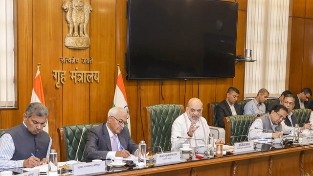 Union home minister Amit Shah during a meeting to review security situation in Manipur, in New Delhi, Saturday, March 1, 2025.