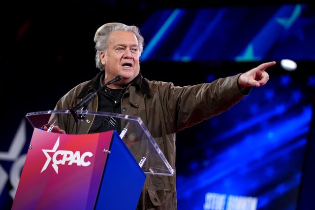 Steve Bannon, media personality and political strategist, speaks during the Conservative Political Action Conference (CPAC) at the Gaylord National Resort Hotel And Convention Center on February 20, 2025 in Oxon Hill, Maryland.