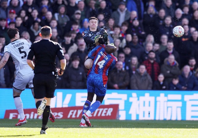 Soccer Football - FA Cup - Fifth Round - Crystal Palace v Millwall - Selhurst Park, London, Britain - March 1, 2025 Millwall's Liam Roberts fouls Crystal Palace's Jean-Philippe Mateta and is later sent off REUTERS/David Klein
