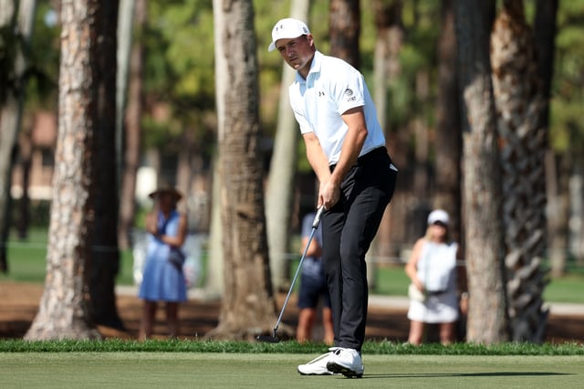 Jordan Spieth of the United States reacts to his putt on the eighth green during the second round of the Cognizant Classic in The Palm Beaches 2025 at PGA National Resort And Spa on February 28, 2025 in Palm Beach Gardens, Florida.