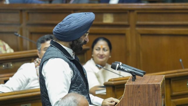Environment minister Manjinder Singh Sirsa in the Delhi Assembly. (PTI)