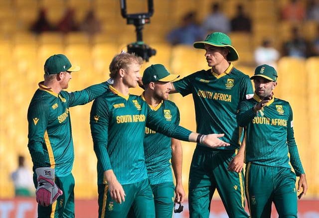 Cricket - ICC Men's Champions Trophy - Group B - England v South Africa - National Stadium, Karachi, Pakistan - March 1, 2025 South Africa players celebrate after the wicket of England's Adil Rashid to end the first innings REUTERS/Akhtar Soomro/File Photo