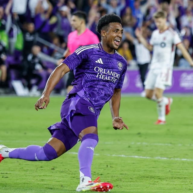 Orlando City defender Alex Freeman (30) reacts to scoring against Toronto FC during the first half of a MLS soccer match, Saturday, March 1, 2025, in Orlando, Fla. THE CANADIAN PRESS/AP, Kevin Kolczynski