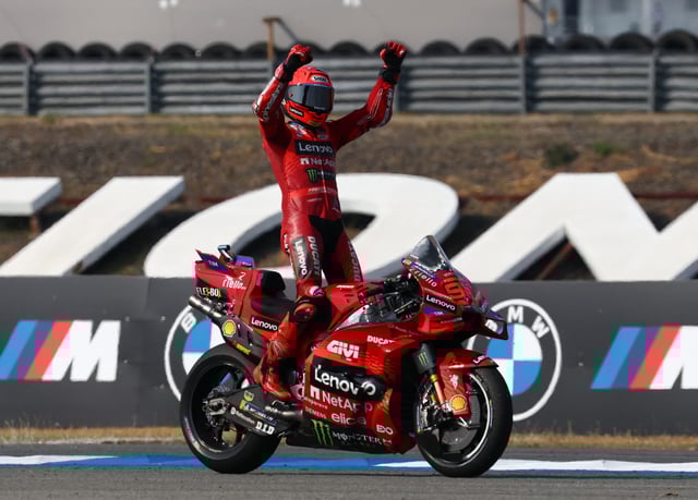 MotoGP - Thailand Grand Prix - Chang International Circuit, Buriram, Thailand - March 2, 2025 Ducati Lenovo Team's Marc Marquez celebrates after winning the MotoGP race REUTERS/Athit Perawongmetha