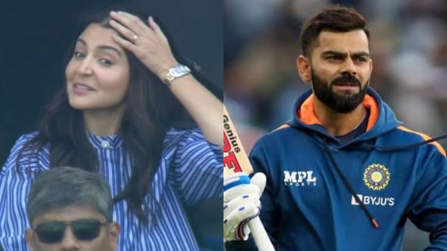 Anushka Sharma reacts to Virat Kohli's early dismissal.