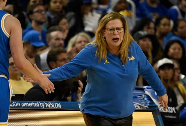 Head coach Cori Close of the UCLA Bruins reacts against the USC Trojans in the first half of a NCAA women’s basketball game at Pauley Pavilion on the campus of UCLA in Los Angeles on Saturday, March 1, 2025. (Photo by Keith Birmingham, Pasadena Star-News/ SCNG)