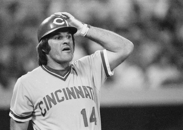Pete Rose of the Cincinnati Reds pictured during a game in August 1978.