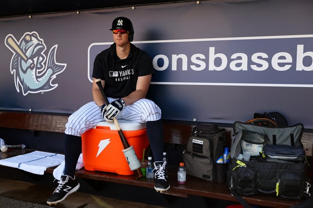TAMPA, FL - FEBRUARY 18: DJ LeMahieu #26 of the New York Yankees looks on during spring training at George M. Steinbrenner Field on February 18, 2025 in Tampa, Florida.