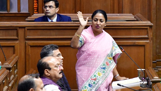 Delhi chief minister Rekha Gupta speaks in the house during the first session of the Delhi Assembly, in New Delhi on Thursday. 