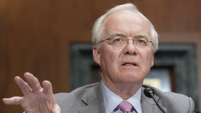 FILE - Kroger CEO William Rodney McMullen speaks during a Senate Judiciary Subcommittee on Competition Policy, Antitrust, and Consumer Rights hearing on the proposed Kroger-Albertsons grocery store merger,, Tuesday, Nov. 29, 2022, at the Capitol in Washington. (AP Photo/Mariam Zuhaib, File)