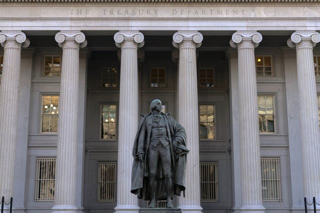 FILE - The U.S. Department of the Treasury building is seen in Washington, Nov. 18, 2024. (AP Photo/Jose Luis Magana, File)