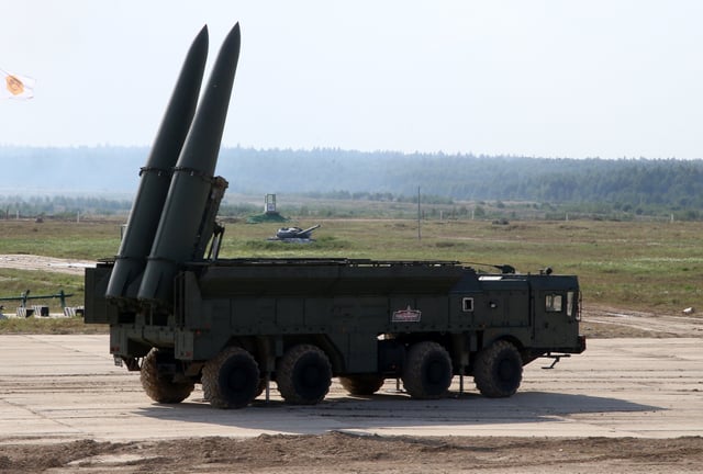 A Russian Iskander-E missile launcher is one display at the International Military Technical Forum &#39;Army 2022&#39; on August 17, 2022 in Patriot Park, outside of Moscow, Russia.