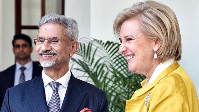 External affairs minister S Jaishankar meets Princess Astrid of Belgium, in New Delhi on Monday. (Dr. S. Jaishankar-X)