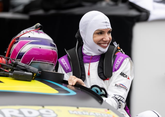 Feb 14, 2025; Daytona Beach, Florida, USA; ARCA Series driver Katherine Legge (23) during practice for the Ride the 'Dente 200 at Daytona International Speedway. Mandatory Credit: Mark J. Rebilas-Imagn Images/File Photo