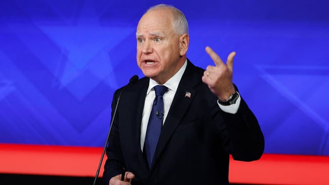 Democratic vice presidential candidate Minnesota Gov. Tim Walz speaks during a debate at the CBS Broadcast Center on October 1, 2024 in New York City. This is expected to be the only vice presidential debate of the 2024 general election. 