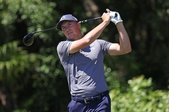 Jordan Spieth of the United States plays his shot from the third tee during the final round of the Cognizant Classic in The Palm Beaches 2025 at PGA National Resort And Spa on March 02, 2025 in Palm Beach Gardens, Florida.