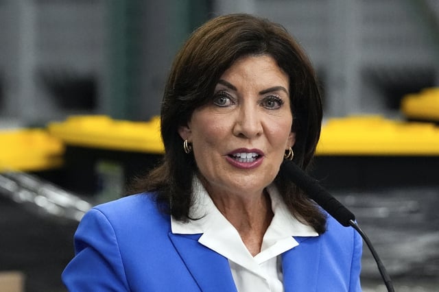 FILE - New York Gov. Kathy Hochul speaks at a press conference, July 31, 2024, in the Bronx borough of New York. (AP Photo/Julia Nikhinson, File)