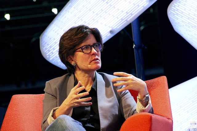 Kara Swisher speaks at TechFestNW in 2018. (GeekWire Photo / Taylor Soper)
