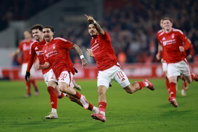 Soccer Football - FA Cup - Fifth Round - Nottingham Forest v Ipswich Town - The City Ground, Nottingham, Britain - March 3, 2025 Nottingham Forest's Jota Silva and Morgan Gibbs-White celebrate after winning the penalty shoot-out Action Images via Reuters/Andrew Boyers