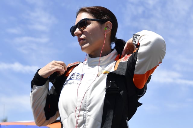 Katherine Legge, driver of the #07 Blast Equality Collab Chevrolet, prepares for the NASCAR Xfinity Series Road America 180 at Road America on July 29, 2023 in Elkhart Lake, Wisconsin.