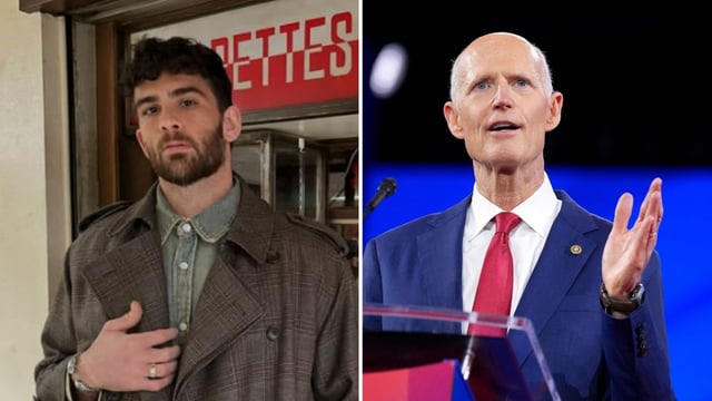 Hasan Piker (L) banned from Twitch for urging viewers to ‘kill’ Florida senator Rick Scott (R) (hasandpiker/Instagram, photo by Andrew Harnik / GETTY IMAGES NORTH AMERICA / Getty Images via AFP)